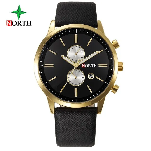 North Luxury Men Watches Business Casual Male Wristwatch Blue Silver Genuine Leather Unique Sport Man Quartz Watch Waterproof