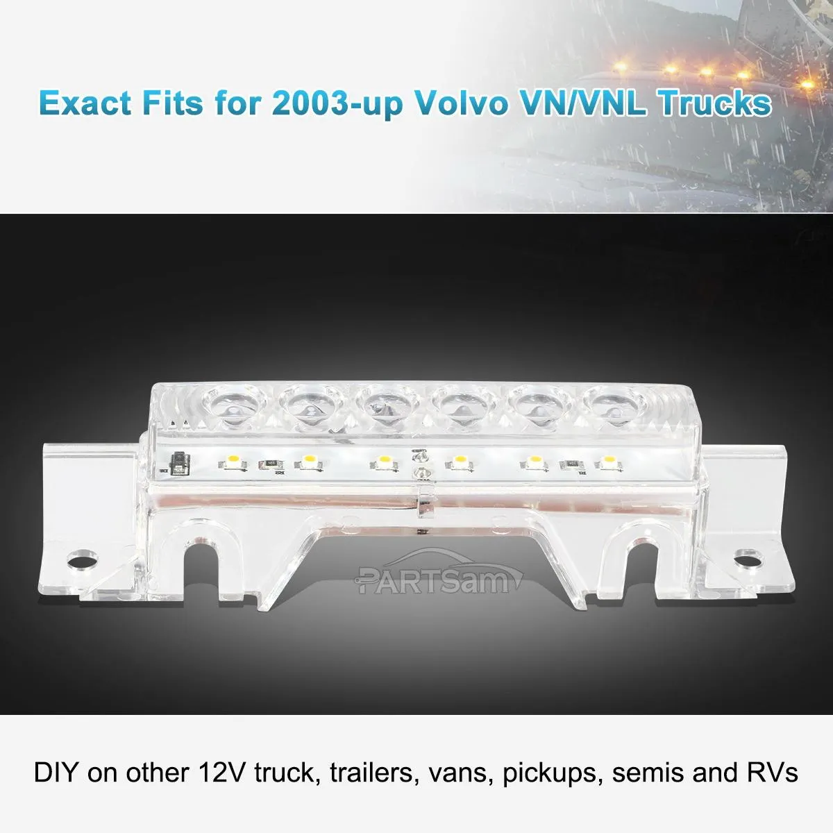 Partsam 5PCS Clear Lens 6LED Amber Cab Light Truck Trailer Top Cab Marker Roof Running Light Waterproof Reflective Lights Assembly Compatible with 2004 VN/2003-2020 VNL Trucks