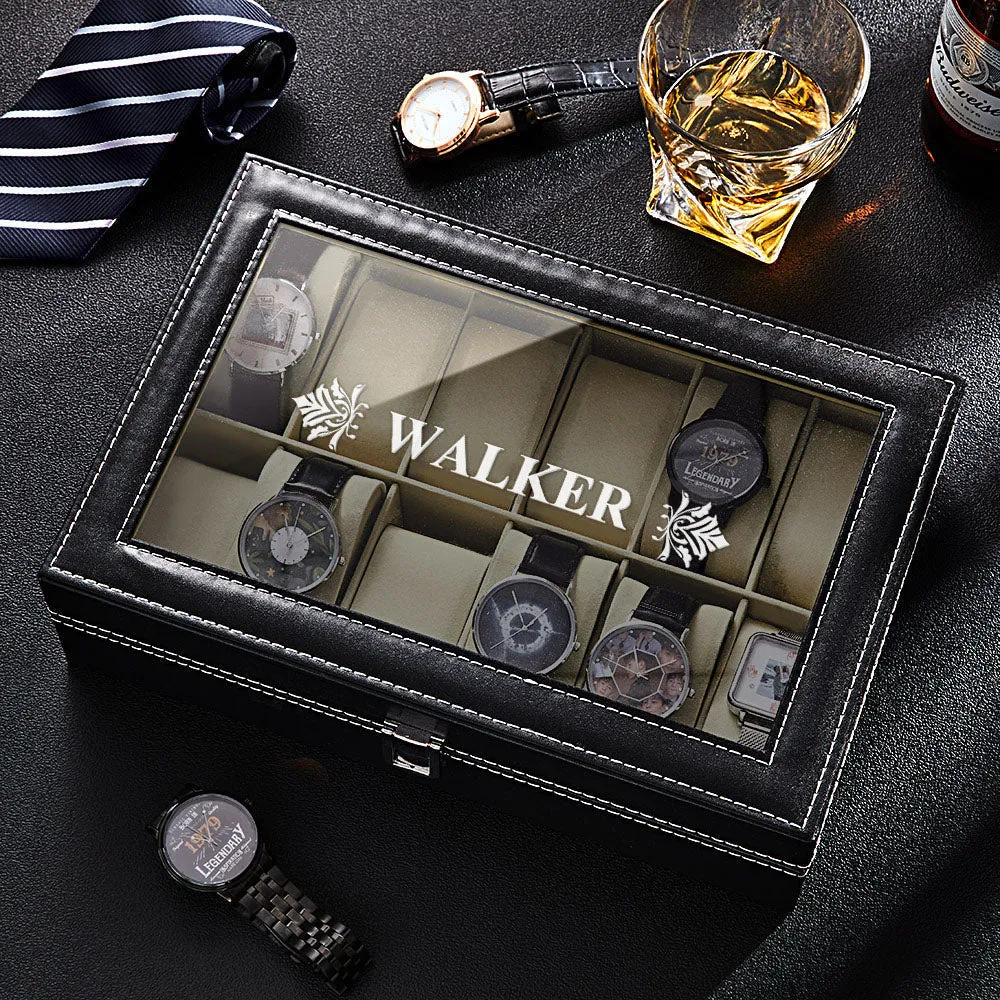 Personalised Watch Boxes - Holds 12 Watches, Watch Case, Watch Organizer, Watch Storage, Engraved, Monogram, Custom Designs