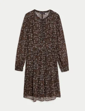 Printed V-Neck Knee Length Smock Dress