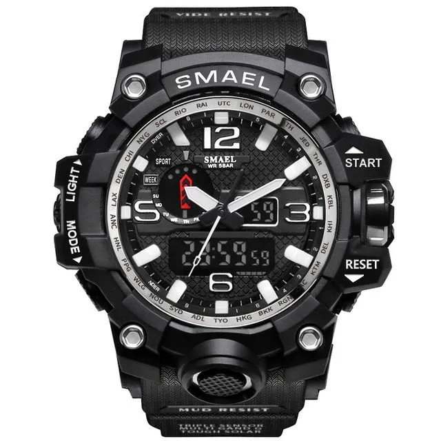 SMAEL Brand Men Sport Watch Dual Display Analog Digital LED Electronic Quartz-Watches Man Waterproof Swimming Wrist Watches Male