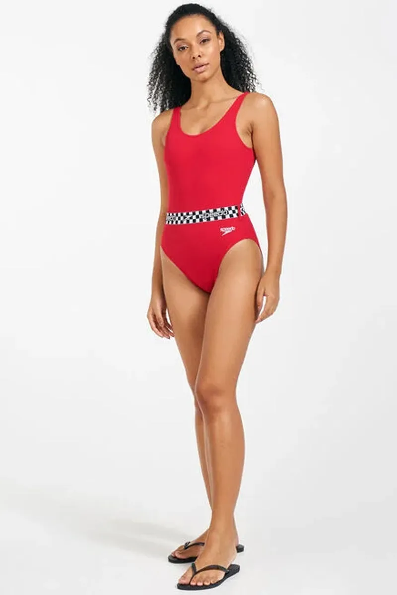 Speedo - Womens Belted Deep U-Back Swimsuit - Red