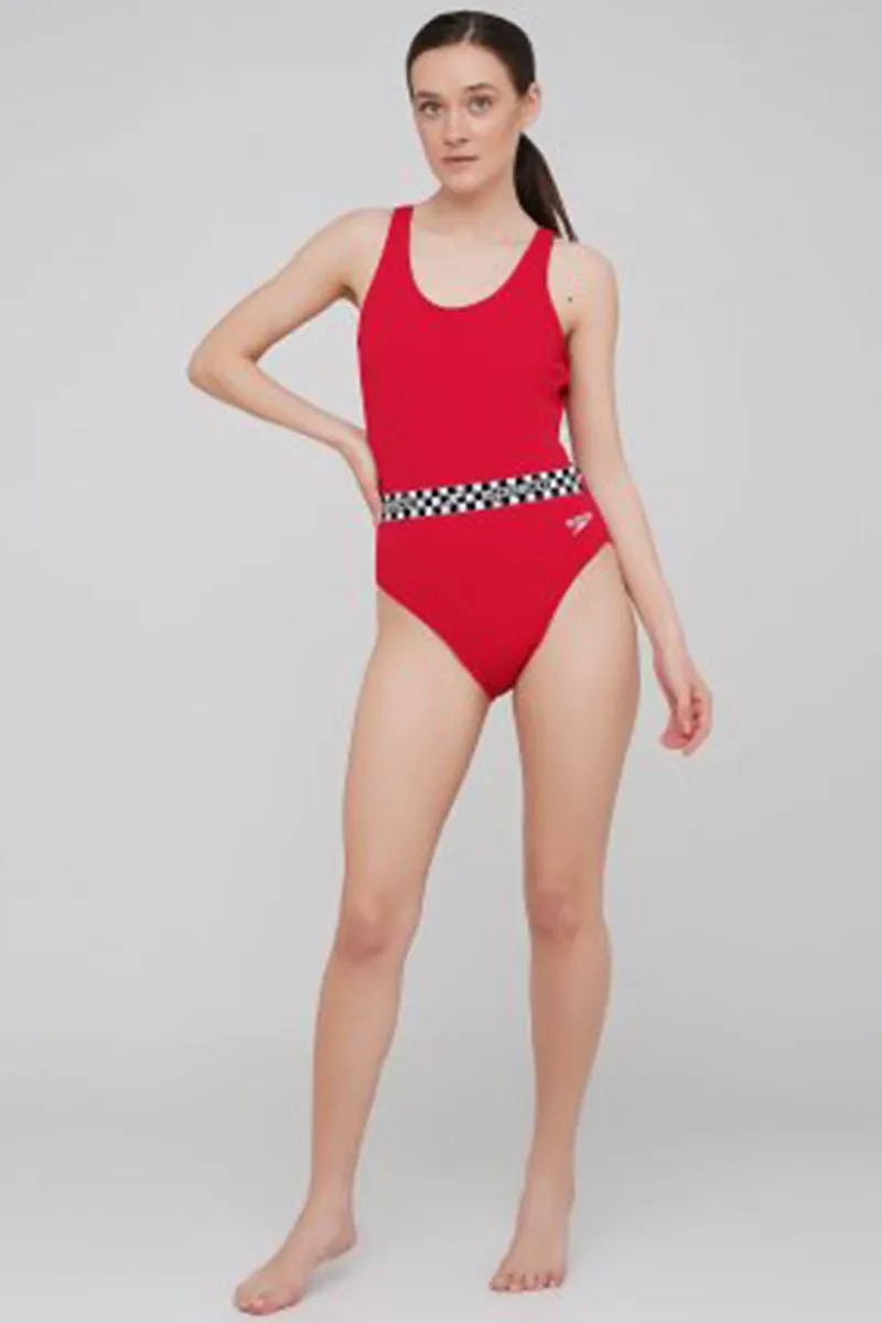 Speedo - Womens Belted Deep U-Back Swimsuit - Red