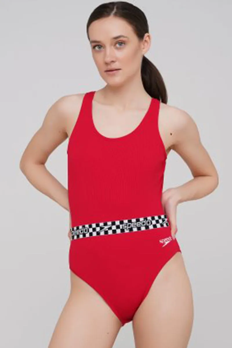 Speedo - Womens Belted Deep U-Back Swimsuit - Red