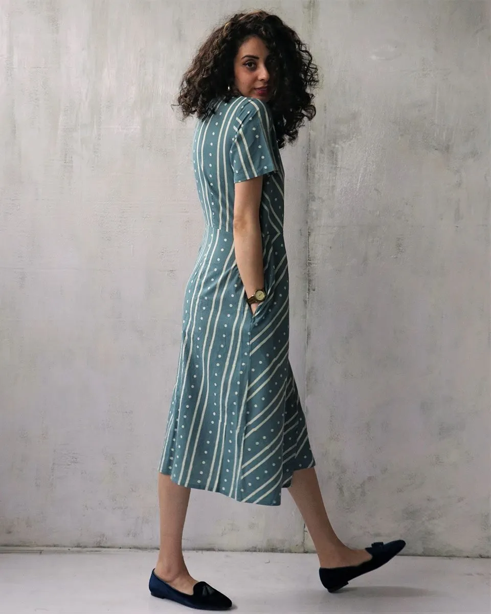 Steel Blue Blockprinted Cotton Dress