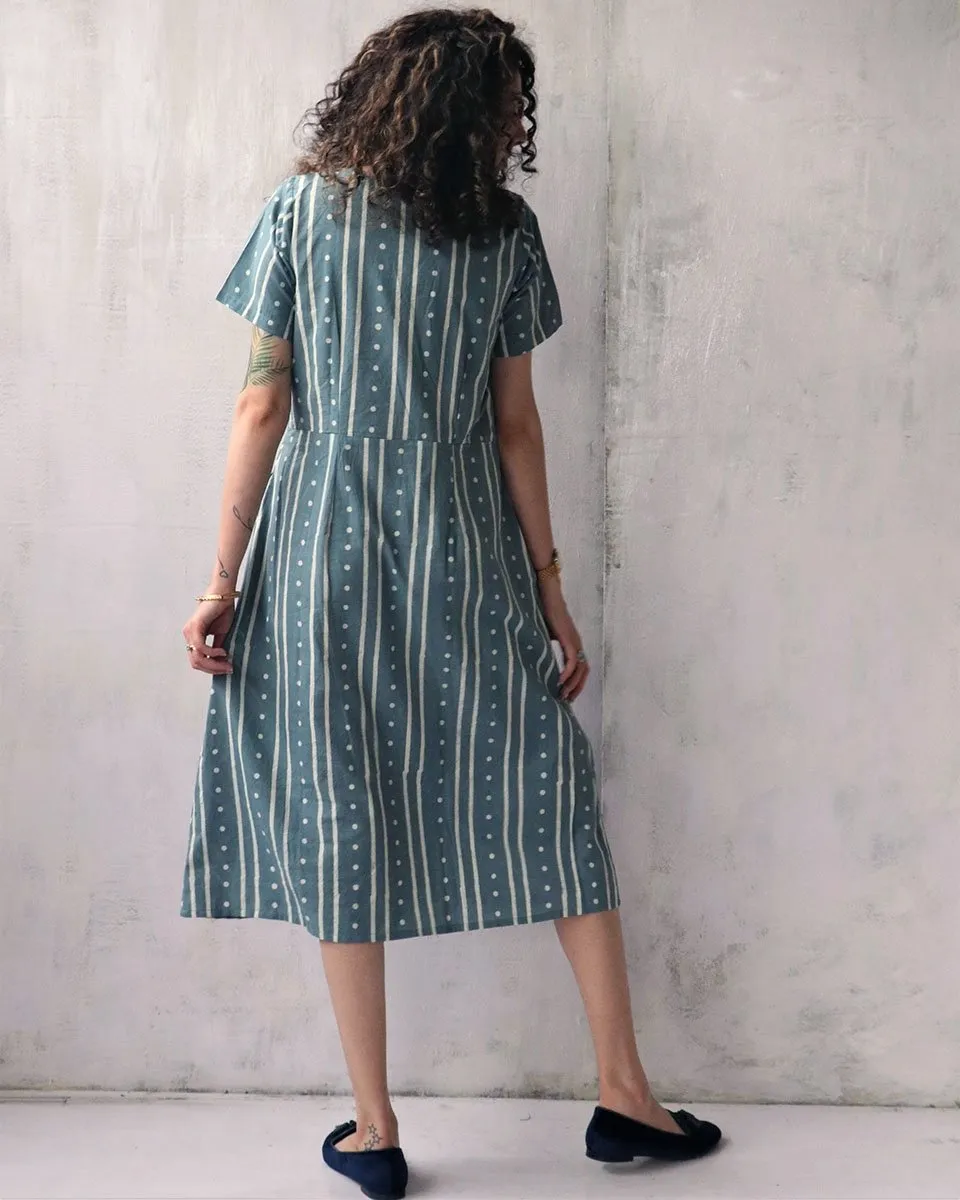 Steel Blue Blockprinted Cotton Dress