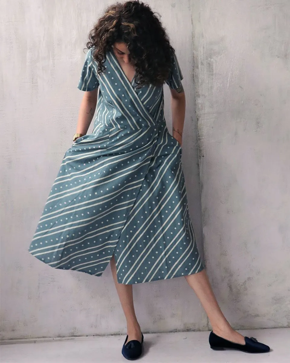 Steel Blue Blockprinted Cotton Dress