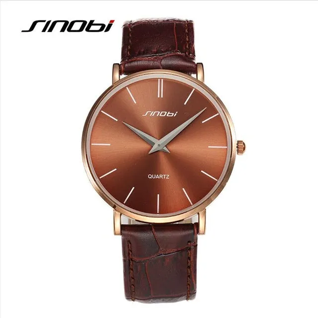 Super slim Quartz Casual Wristwatch Business JAPAN SINOBI Brand Leather Analog Quartz Watch Men's Fashion 2017 relojes hombre