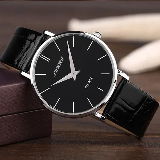 Super slim Quartz Casual Wristwatch Business JAPAN SINOBI Brand Leather Analog Quartz Watch Men's Fashion 2017 relojes hombre