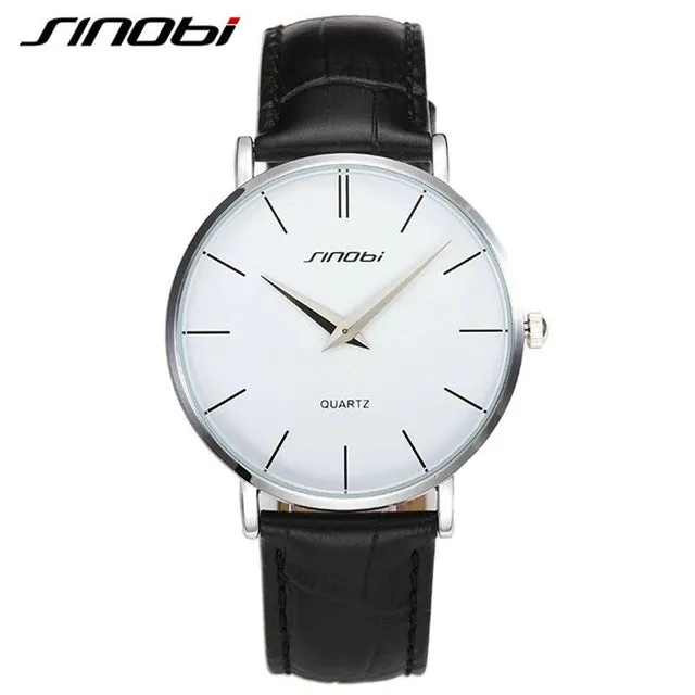 Super slim Quartz Casual Wristwatch Business JAPAN SINOBI Brand Leather Analog Quartz Watch Men's Fashion 2017 relojes hombre