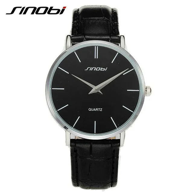 Super slim Quartz Casual Wristwatch Business JAPAN SINOBI Brand Leather Analog Quartz Watch Men's Fashion 2017 relojes hombre