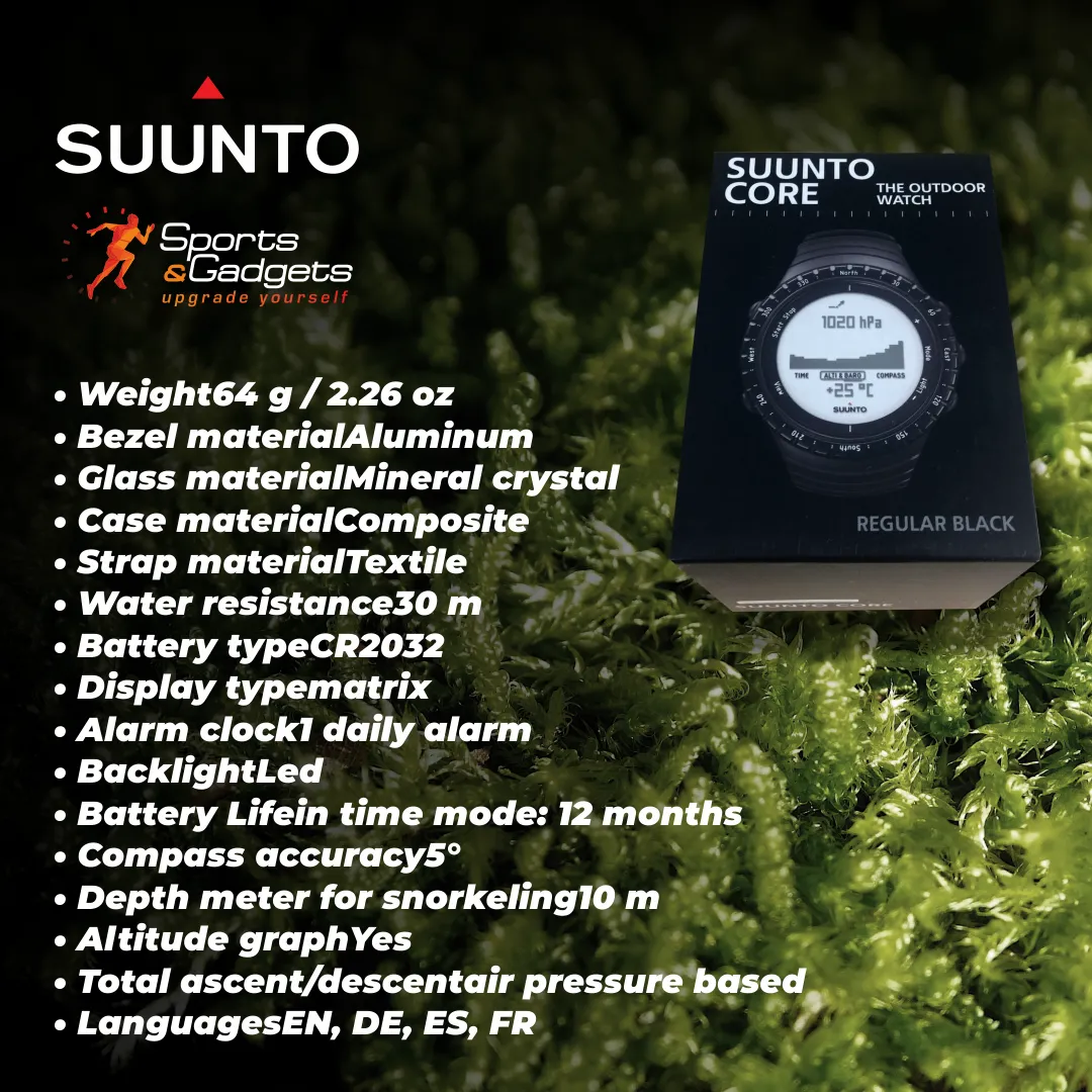 Suunto CORE Alpha Stealth Smartwatch Black with Compass and Altimeter and Barometer (SS050504000)