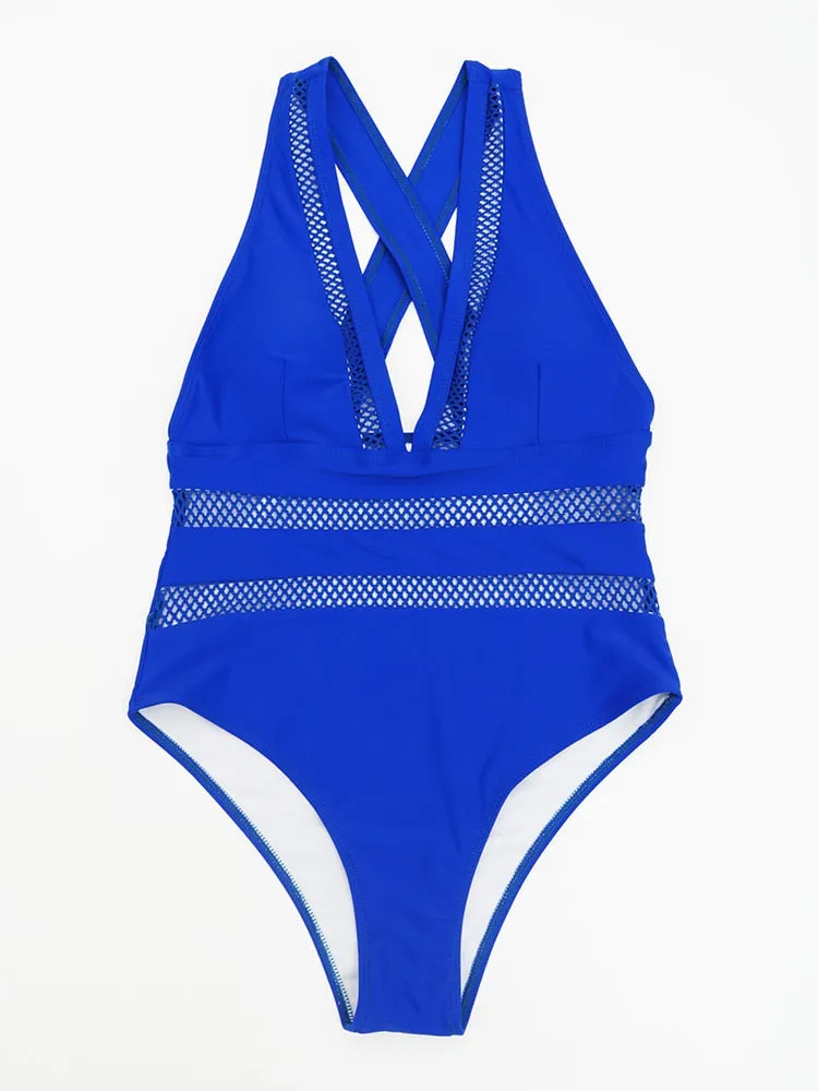 TEEK - Mesh V-Neck Monokini Swimsuit