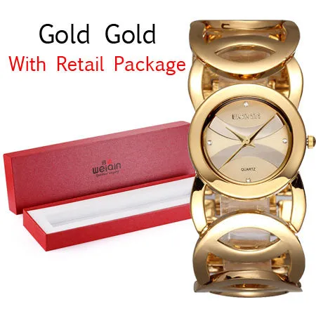 WEIQIN Brand Luxury Crystal Gold Watches Women Fashion Bracelet Quartz Watch Shock Waterproof Relogio Feminino orologio donna