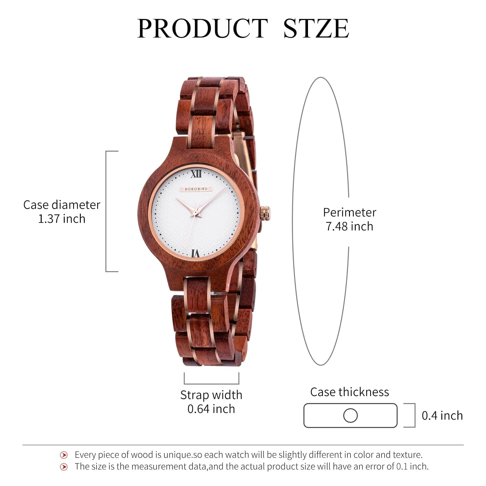 Wooden Quartz Wristwatch for Women - Water Resistant, Genuine Leather Strap