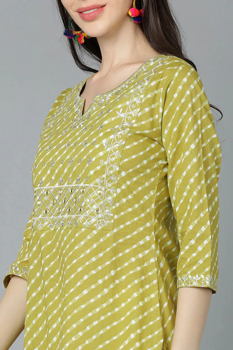 Yellow Cotton Printed Kurta