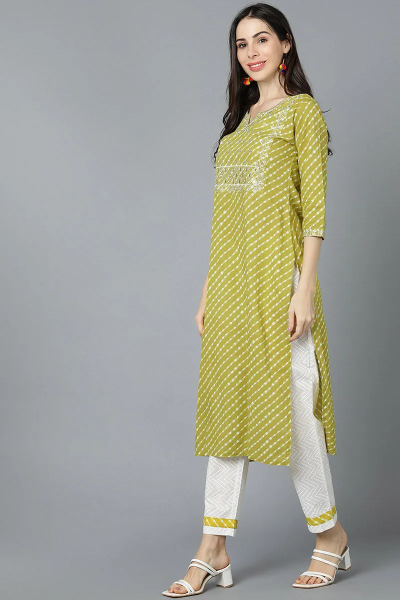 Yellow Cotton Printed Kurta