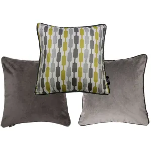 Yellow Geometric and Plain Velvet 43cm x 43cm Cushion Set of 3